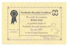 Norditalia Ricambi Certificate